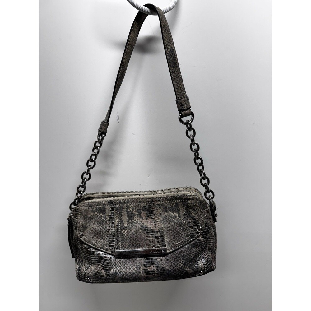 VTG B.Makowsky Taupe Snake Print Leather Chain Medium Purse Hobo Bag